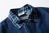 DAXUEN dark blue denim and plaid layered look shirt