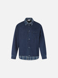 DAXUEN dark blue denim and plaid layered look shirt