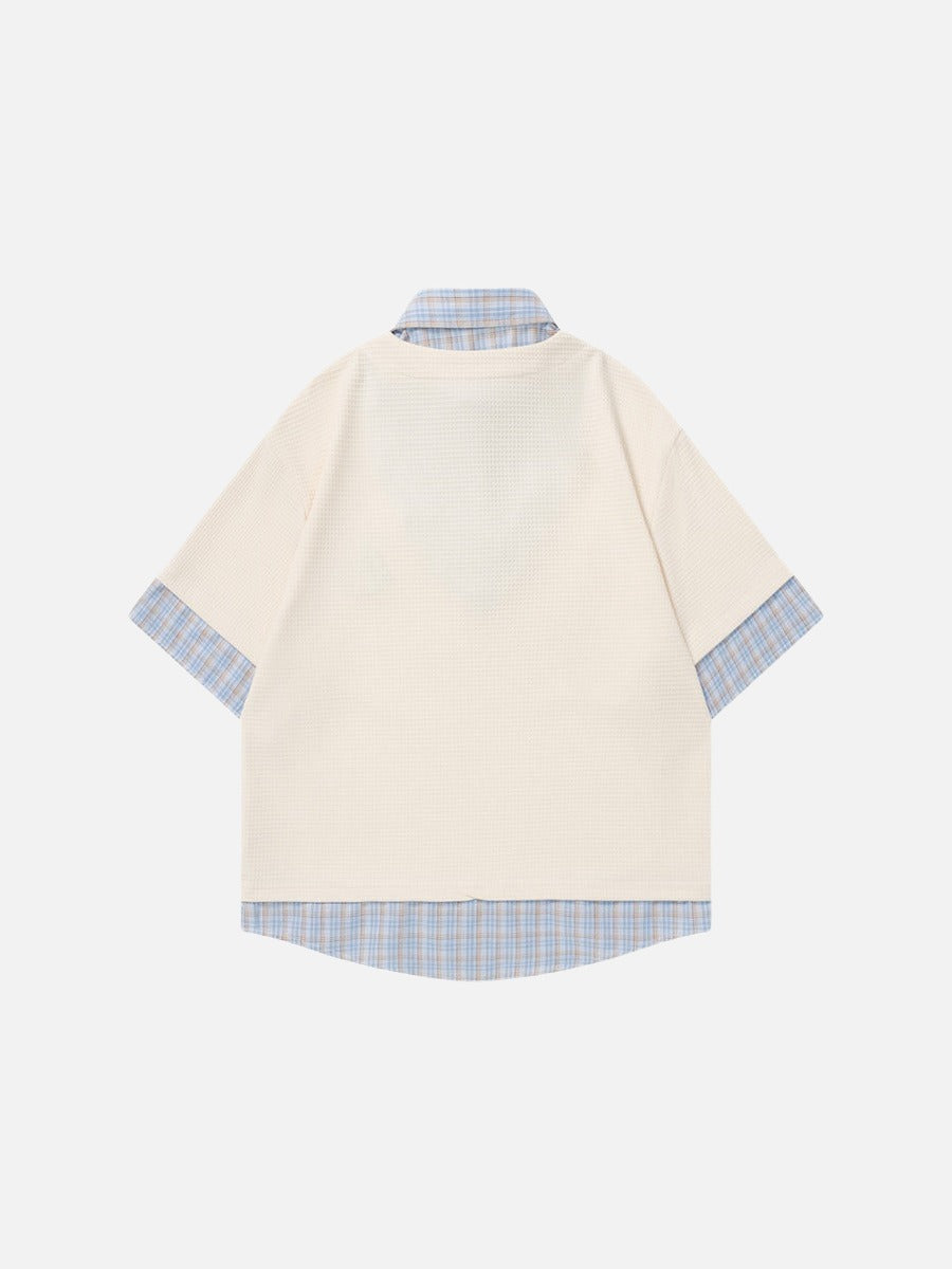 DAXUEN Layered cartoon embroidered V-neck short-sleeved top