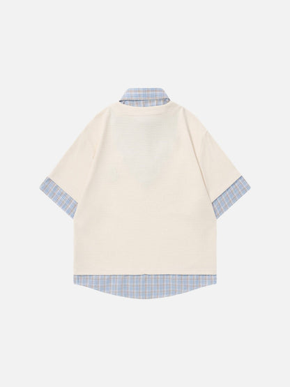 DAXUEN Layered cartoon embroidered V-neck short-sleeved top