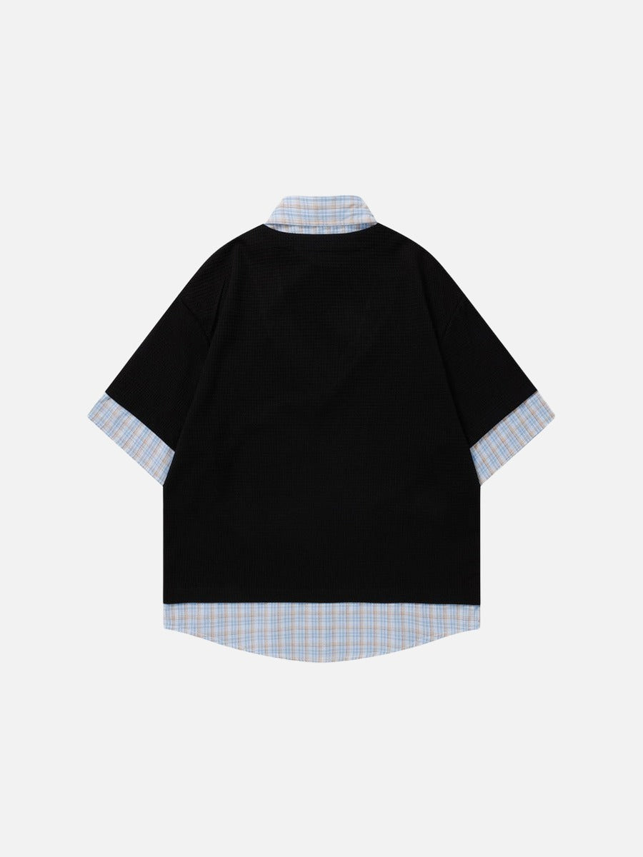 DAXUEN Layered cartoon embroidered V-neck short-sleeved top