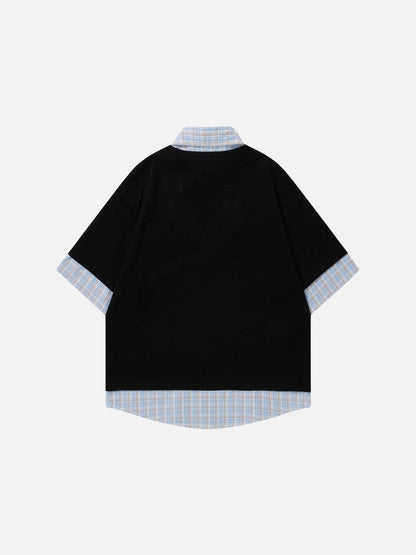 DAXUEN Layered cartoon embroidered V-neck short-sleeved top