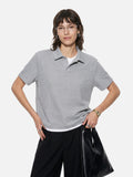 DAXUEN dark charcoal grey layered collar polo shirt