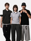 DAXUEN dark charcoal grey layered collar polo shirt