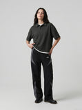 DAXUEN dark charcoal grey layered collar polo shirt — model photo