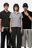 DAXUEN dark charcoal grey layered collar polo shirt