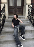 DAXUEN dark charcoal grey layered collar polo shirt — model photo
