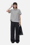 DAXUEN dark charcoal grey layered collar polo shirt