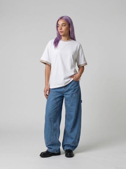 DAXUEN Layered contrast short-sleeve T-shirt — model photo