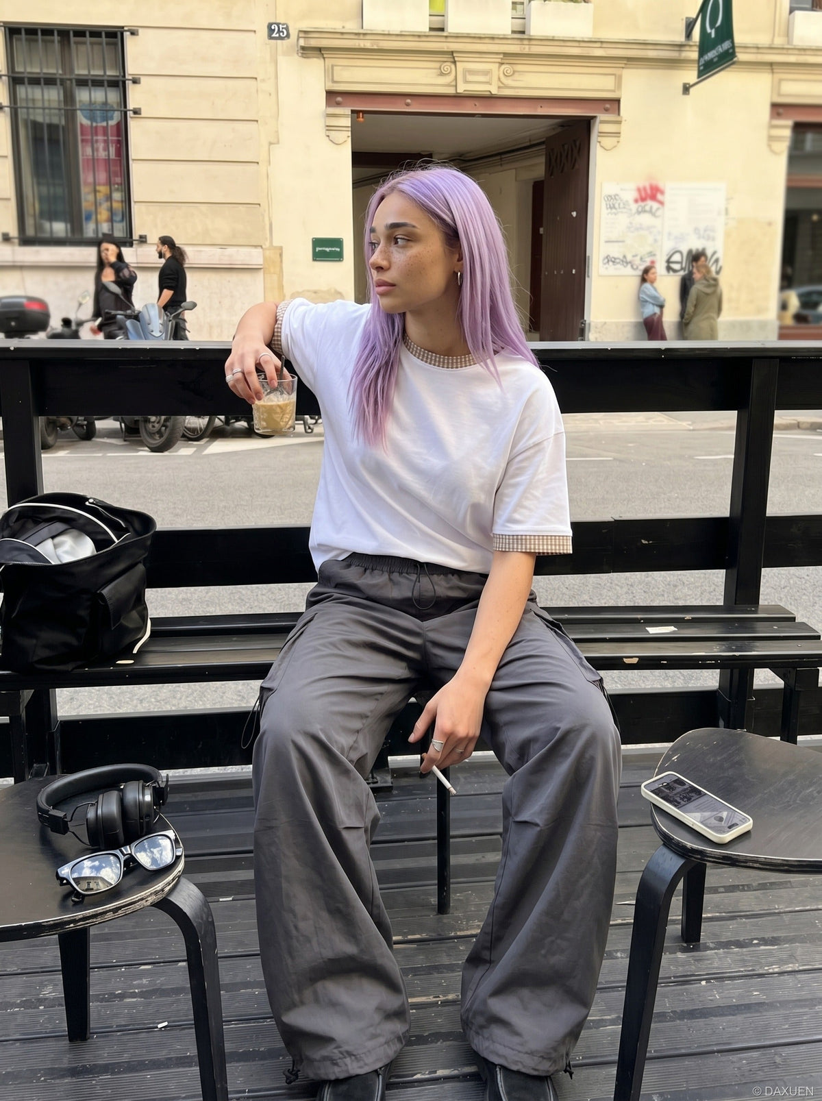 DAXUEN Layered contrast short-sleeve T-shirt — model photo