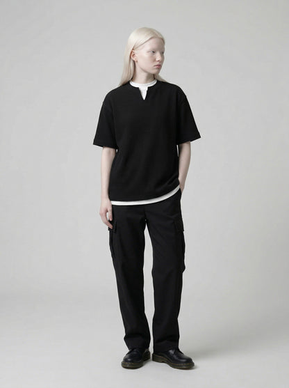 DAXUEN Layered crewneck short-sleeved t-shirt — model photo
