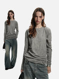 DAXUEN black layered-edge knit long sleeve top