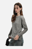 DAXUEN black layered-edge knit long sleeve top