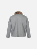 DAXUEN light grey layered faux fur collar polo shirt