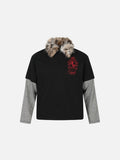 DAXUEN light grey layered faux fur collar polo shirt