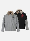 DAXUEN light grey layered faux fur collar polo shirt