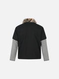 DAXUEN light grey layered faux fur collar polo shirt