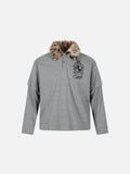 DAXUEN light grey layered faux fur collar polo shirt