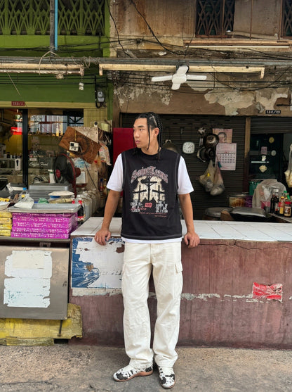 DAXUEN Layered T-shirt and vest set with graphic design — model photo