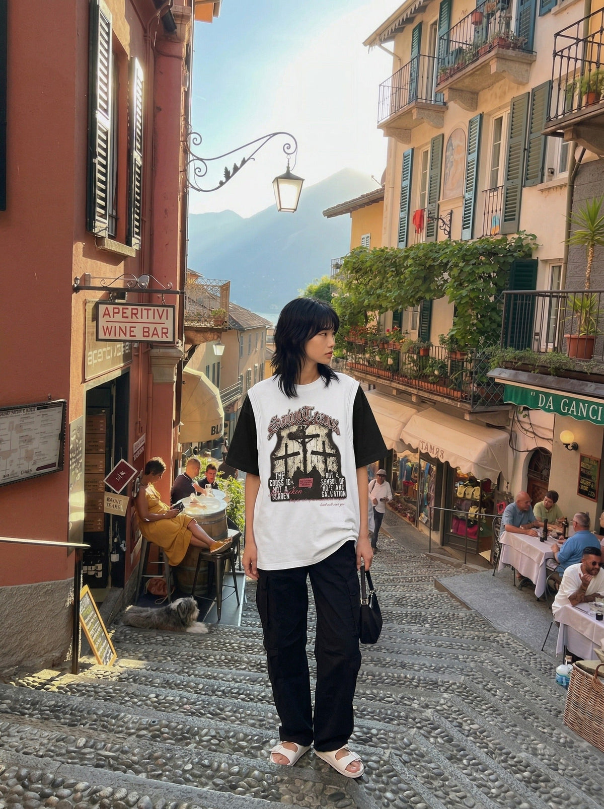 DAXUEN Layered T-shirt and vest set with graphic design — model photo