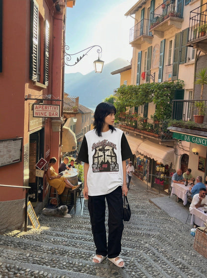 DAXUEN Layered T-shirt and vest set with graphic design — model photo