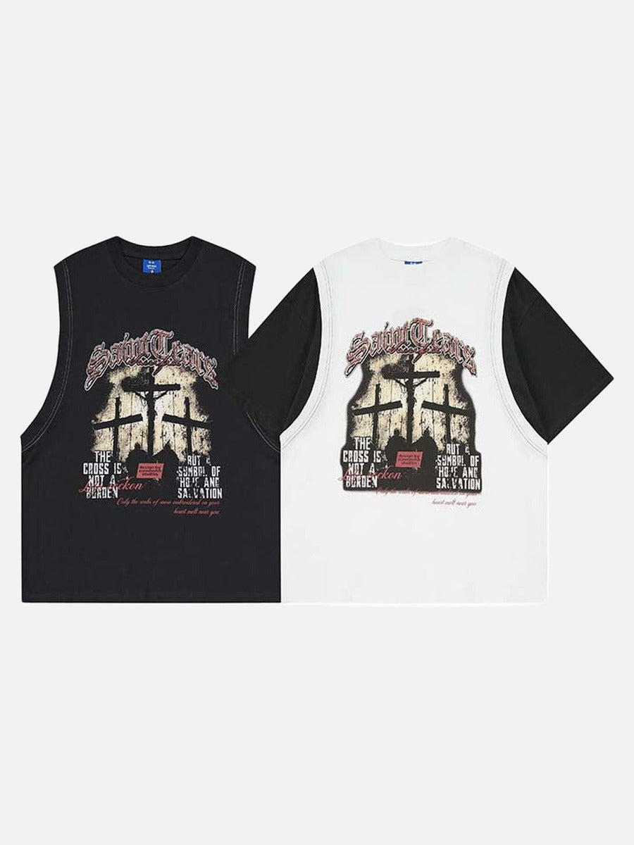 DAXUEN Layered T-shirt and vest set with graphic design