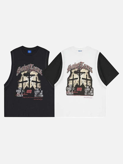 DAXUEN Layered T-shirt and vest set with graphic design