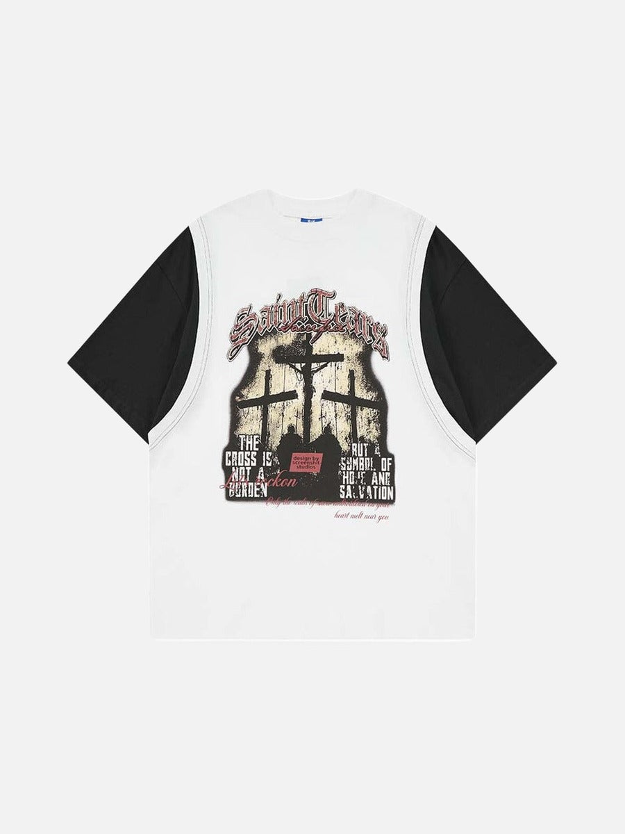 DAXUEN Layered T-shirt and vest set with graphic design