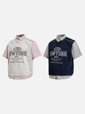 DAXUEN Men's short-sleeved layered V-neck top with graphic print