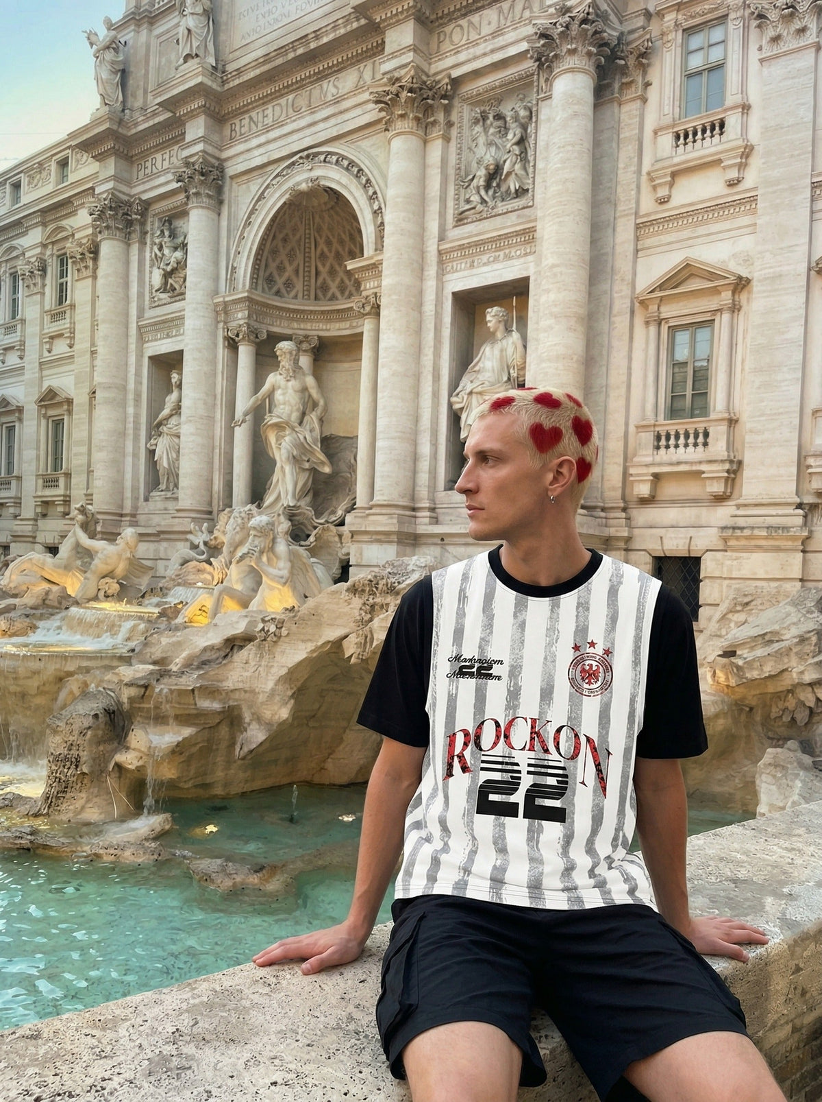 DAXUEN Layered short-sleeved t-shirt with vest overlay — model photo