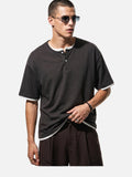 DAXUEN heather grey layered henley with contrasting trim t-shirt