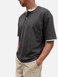 DAXUEN heather grey layered henley with contrasting trim t-shirt