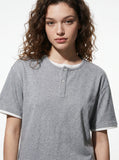 DAXUEN heather grey layered henley with contrasting trim t-shirt