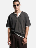 DAXUEN heather grey layered henley with contrasting trim t-shirt