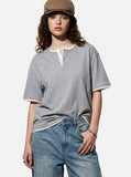 DAXUEN heather grey layered henley with contrasting trim t-shirt