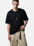 DAXUEN heather grey layered henley with contrasting trim t-shirt