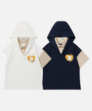 DAXUEN Layered hooded top with plaid short sleeves