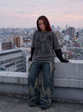 DAXUEN Layered illusion long sleeve t-shirt with contrasting sleeves — model photo