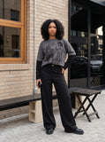 DAXUEN Layered illusion long sleeve t-shirt with contrasting sleeves — model photo