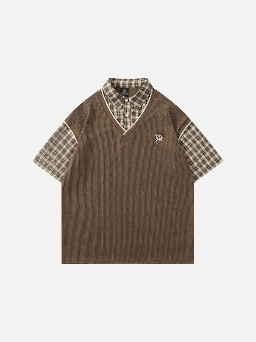 DAXUEN Layered illusion plaid pullover shirt with short sleeves
