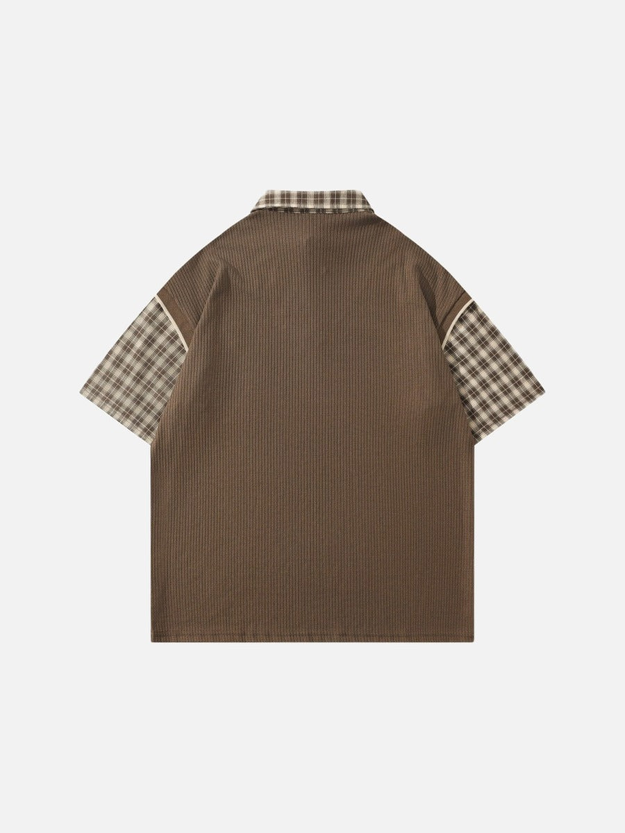 DAXUEN Layered illusion plaid pullover shirt with short sleeves