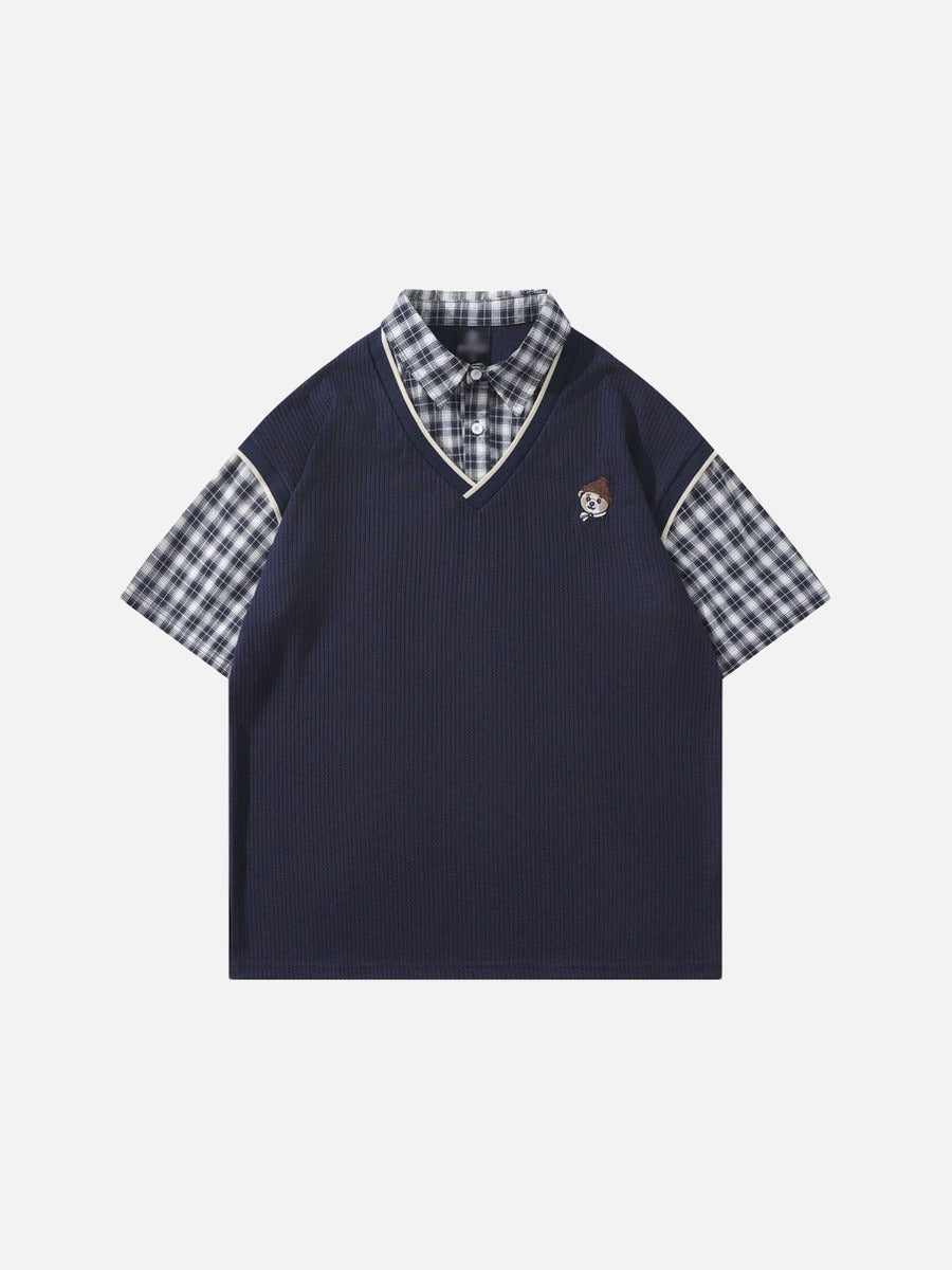 DAXUEN Layered illusion plaid pullover shirt with short sleeves