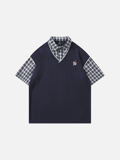 DAXUEN Layered illusion plaid pullover shirt with short sleeves