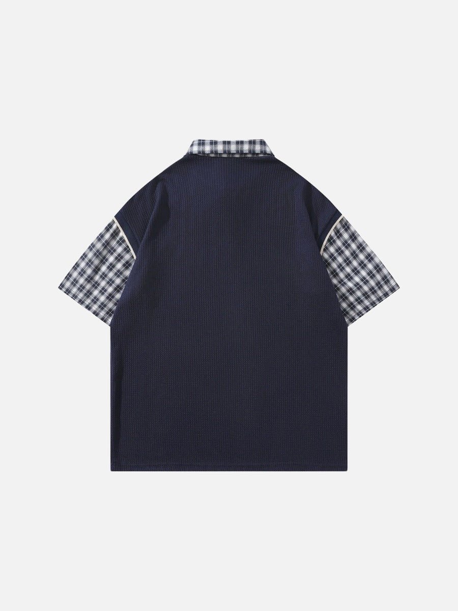 DAXUEN Layered illusion plaid pullover shirt with short sleeves