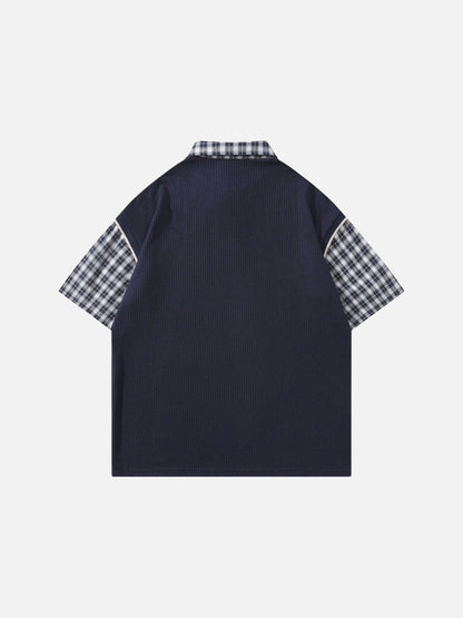 DAXUEN Layered illusion plaid pullover shirt with short sleeves