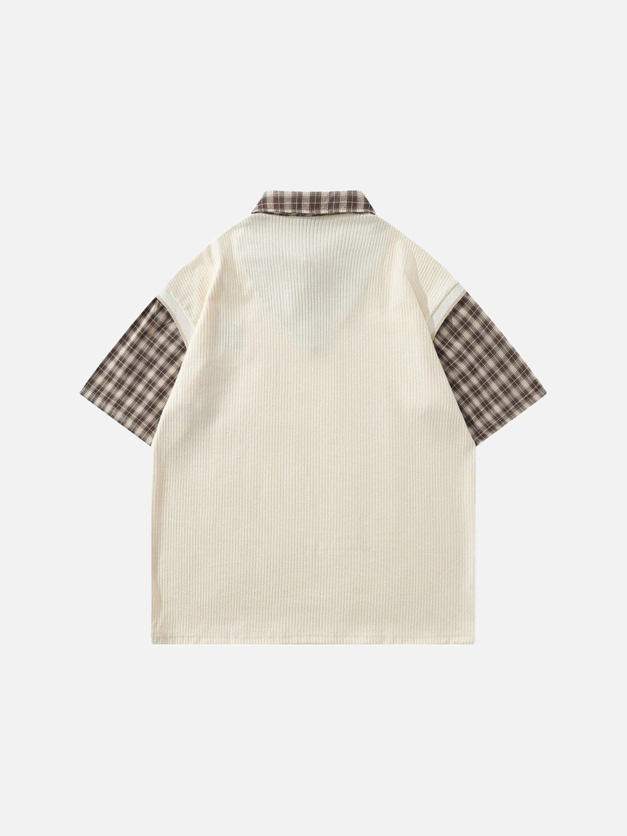 DAXUEN Layered illusion plaid pullover shirt with short sleeves
