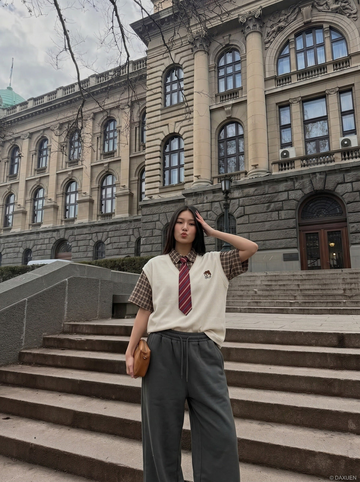 DAXUEN Layered Illusion Plaid Pullover Shirt | DAXUEN — model photo