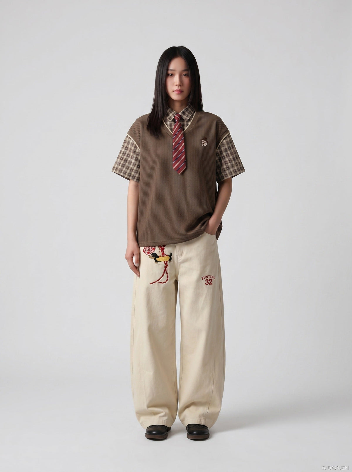 DAXUEN Layered Illusion Plaid Pullover Shirt | DAXUEN — model photo