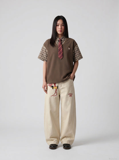DAXUEN Layered Illusion Plaid Pullover Shirt | DAXUEN — model photo