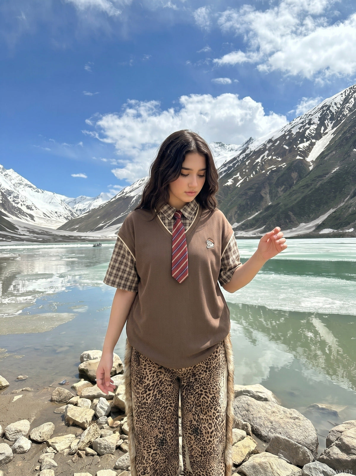 DAXUEN Layered Illusion Plaid Pullover Shirt | DAXUEN — model photo